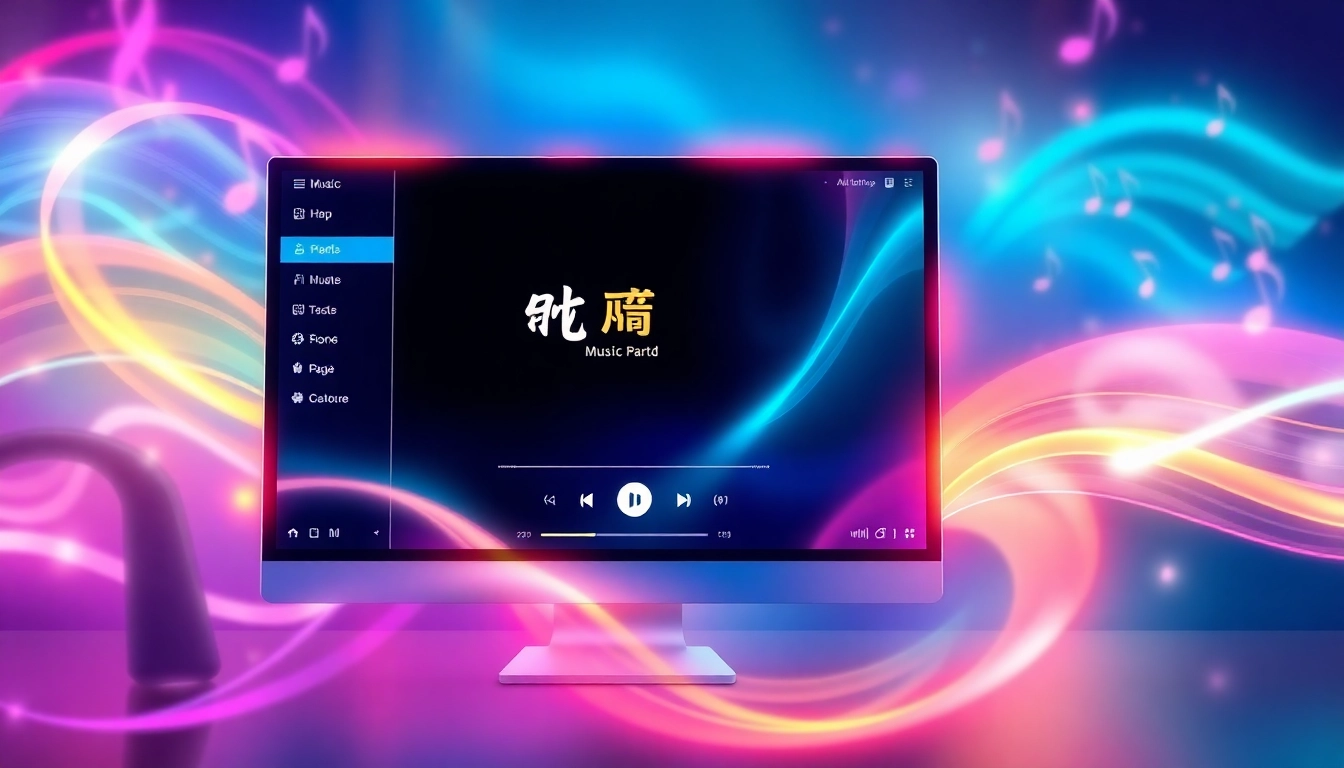 Interactive layout of 汽水音乐电脑版 showing vibrant music player features and soundwave design elements.