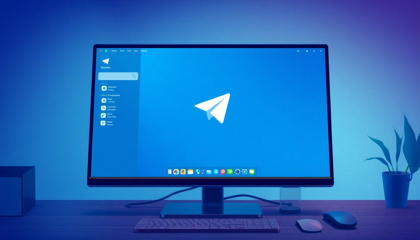 Showcase Telegram电脑端 features on a computer screen with user-friendly interface.