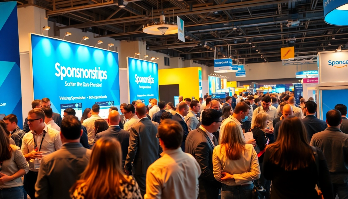Explore vibrant sponsorship opportunities at a professional networking event with diverse participants engaging and collaborating.